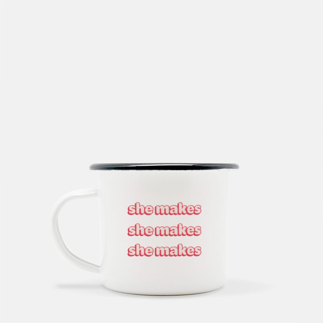 She Makes Camp Mug 10 oz. (Black Rim)